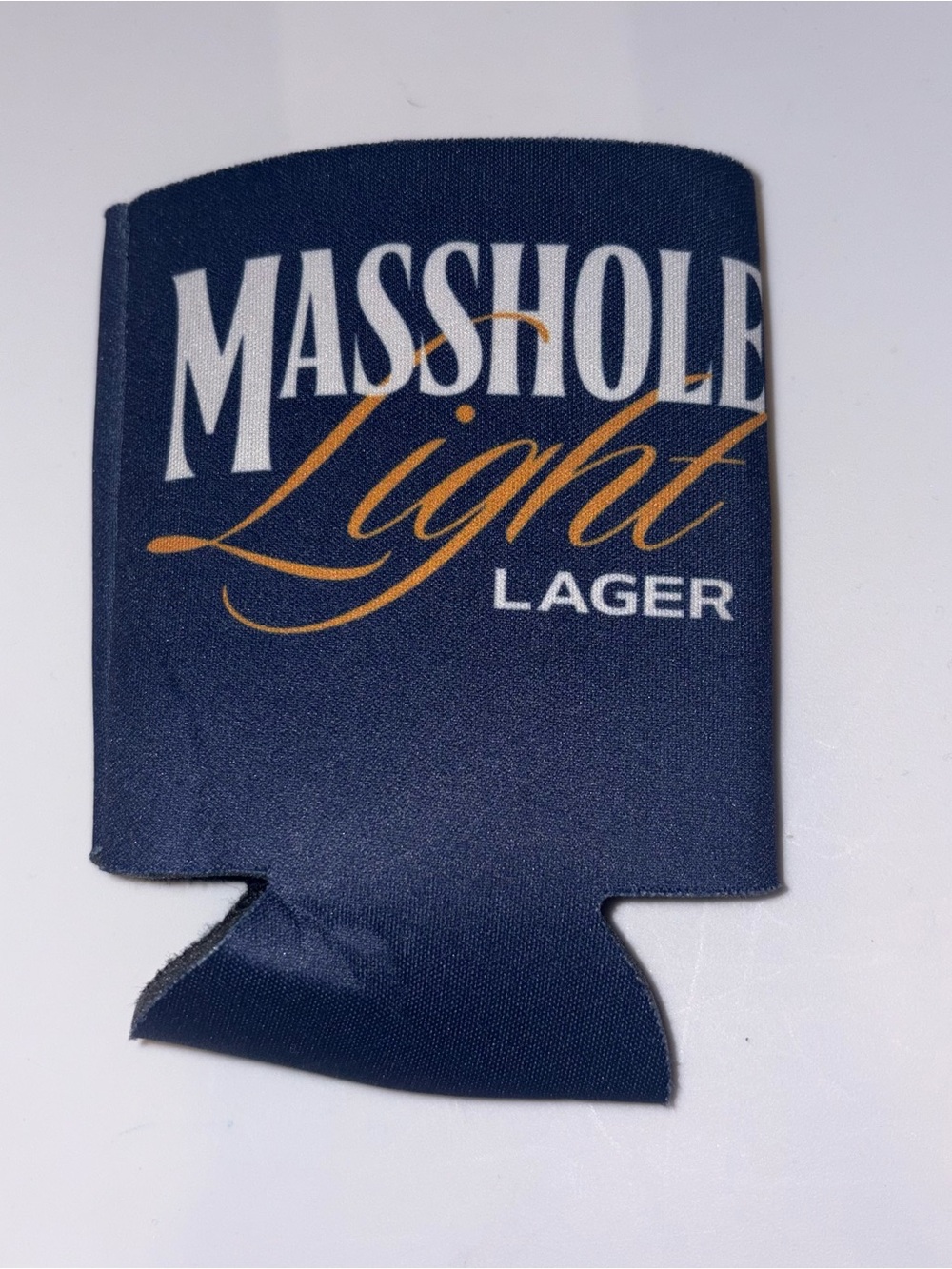 NWOT Blue and Yellow Masshole Light Lager Drink Koozie Can Cooler